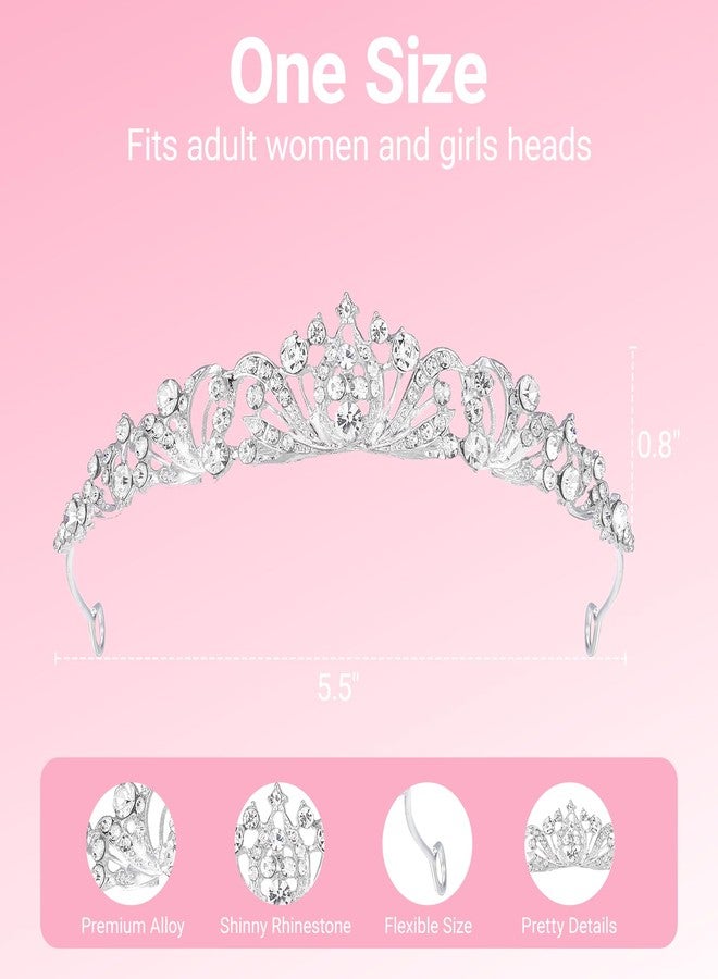 Papoopy Tiaras Crown for Women, Wedding Headpieces for Bridal, Birthday, Prom, Quinceanera Silver - Image 2